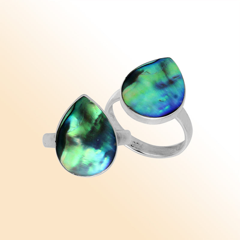 Handcrafted Sterling Silver pear shape ring with Abalone Shell and Balinese polished detailing