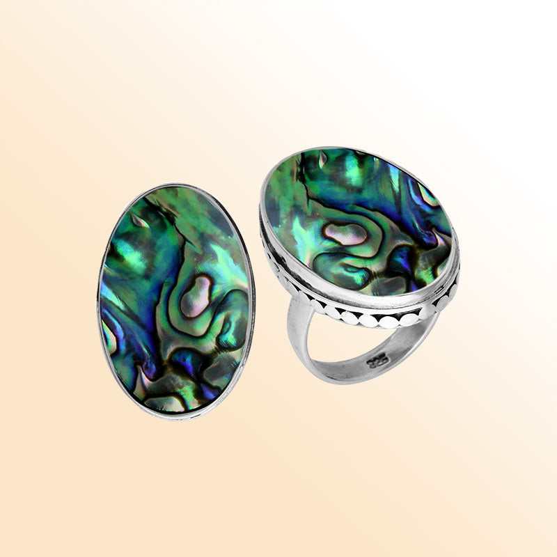 Sterling Silver Handcrafted Abalone Shell Oval Statement Ring
