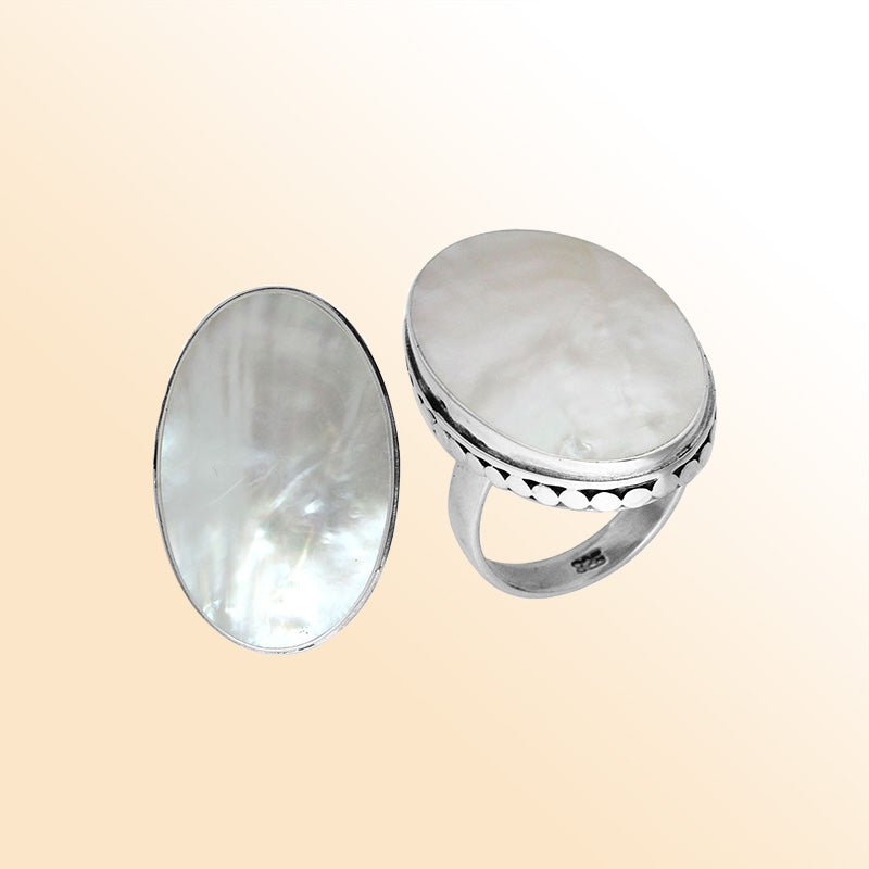 Sterling Silver Handcrafted Mother Of Pearl Oval Statement Ring