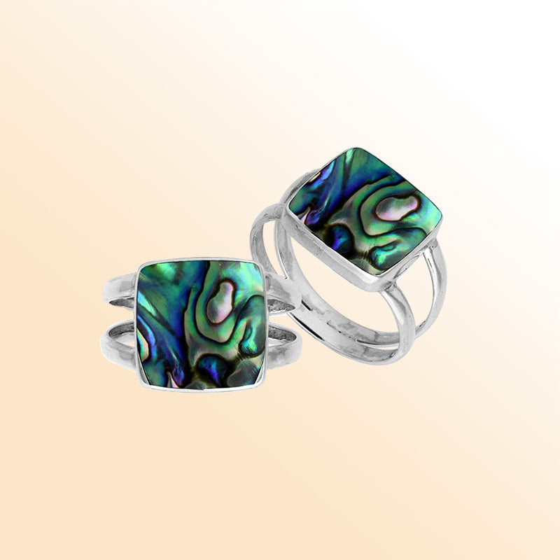 Sterling Silver Handcrafted Abalone Shell Square Shape Statement Ring
