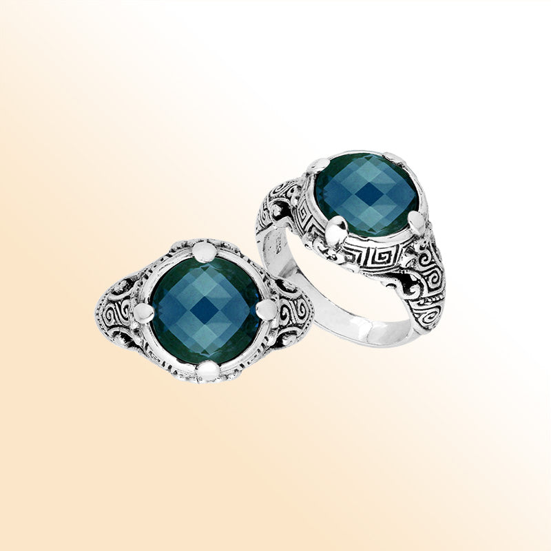 Elegant Sterling Silver Balinese Design Ring With London Blue Topaz Quartz Stone
