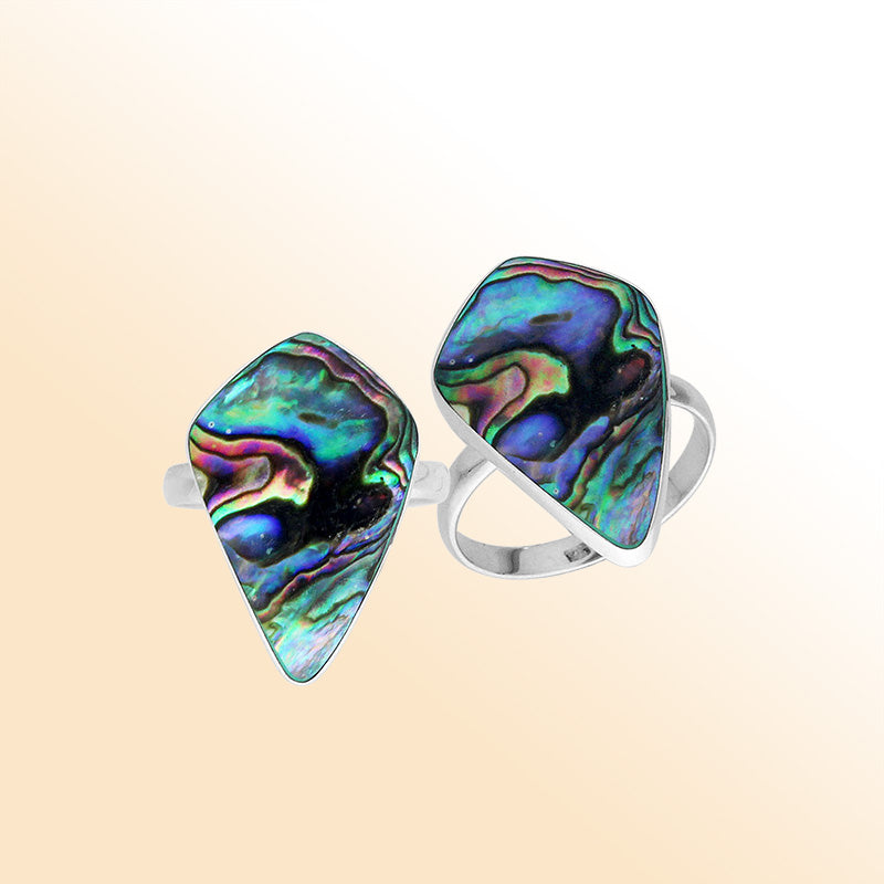 Sterling Silver Elongated Abstract Statement Ring With Abalone Shell