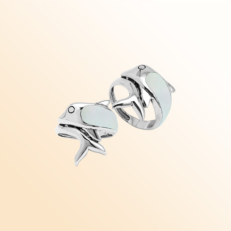 Sterling Silver Dolphin Ring With Mother Of Pearl And Polished Detailing