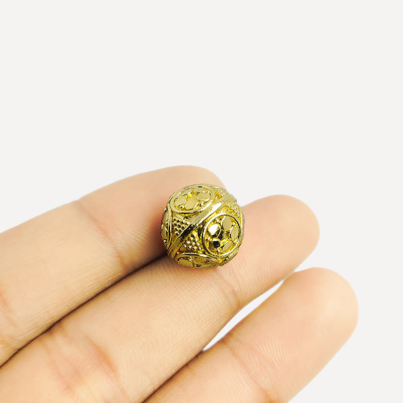 18K Gold Overlay handcrafted round bead with textured design made in India
