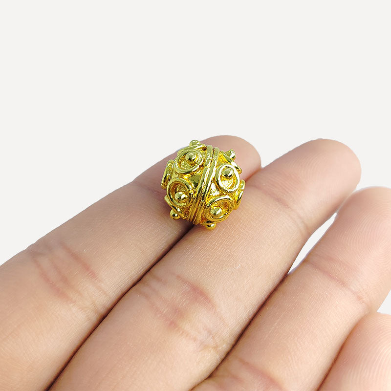 Handcrafted India 18K Gold Overlay Copper filigree beads with swirl pattern