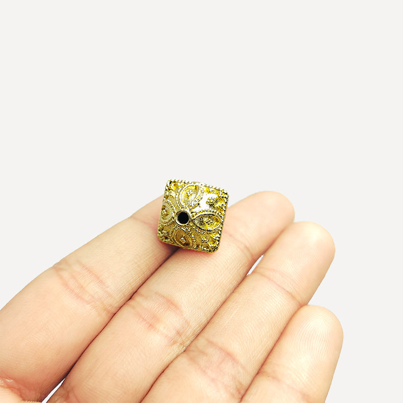 India 18K Gold Overlay over Copper artisan bead with dome and square textured handcrafted design – retail.