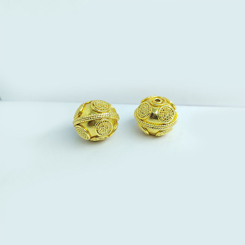 18K Gold Overlay India artisan round textured copper bead for jewelry making