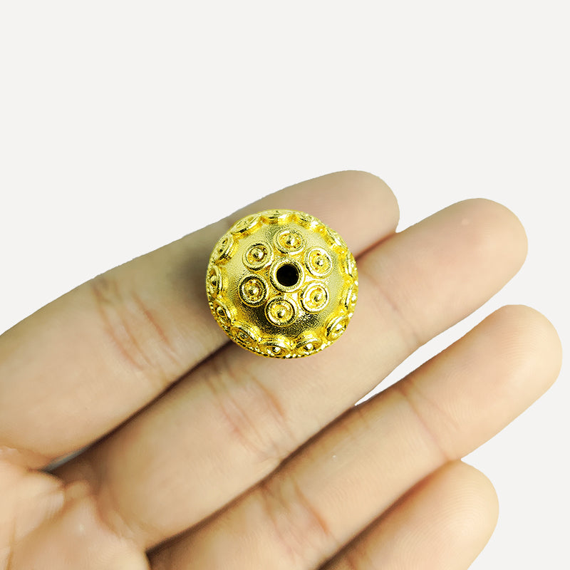 18K gold overlay textured round copper bead with raised circle design handcrafted in India.