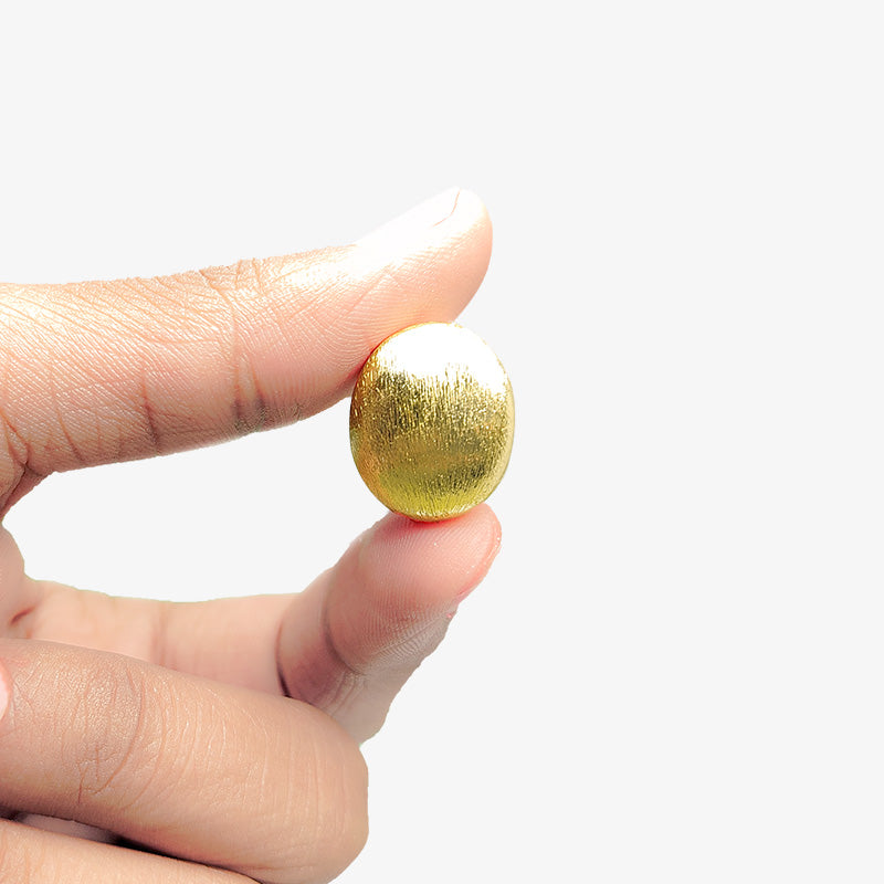 Handcrafted 18K gold overlay brushed oval-round copper bead from India for jewelry making.