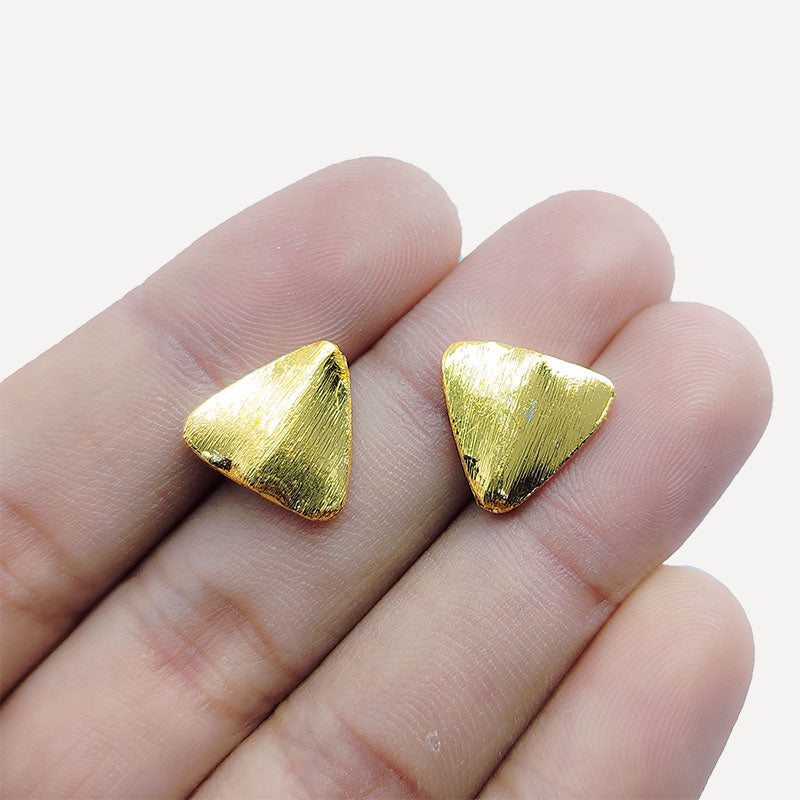 18K gold overlay handcrafted 3D triangle shape brushed bead from India for jewelry making