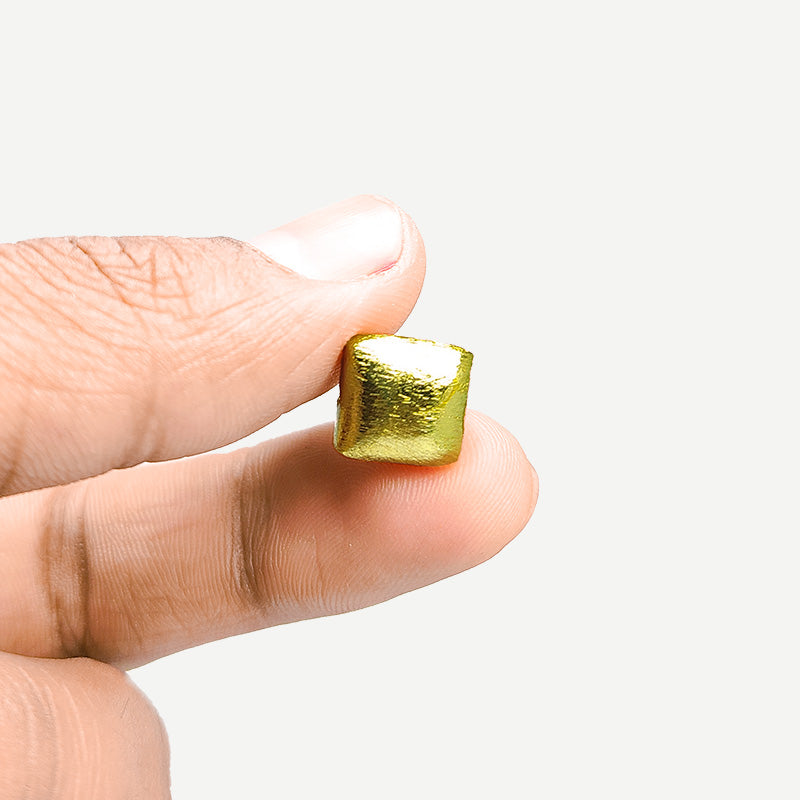 18K gold overlay handcrafted 3D square shape brushed bead from India for retail jewelry crafting