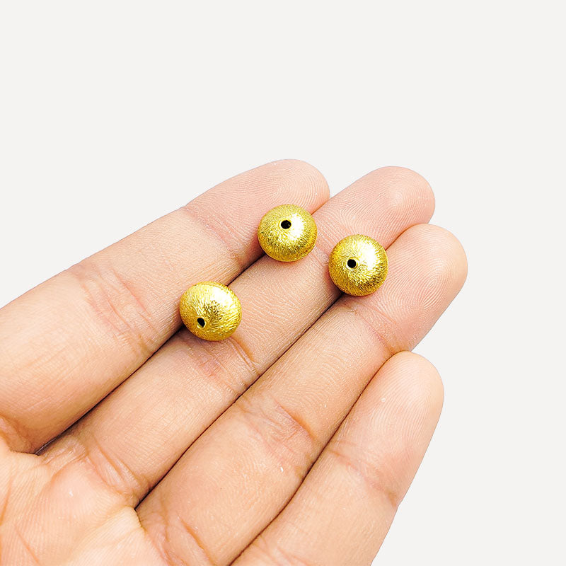 18K gold overlay handcrafted 3D dome shape brushed bead from India for retail jewelry crafting