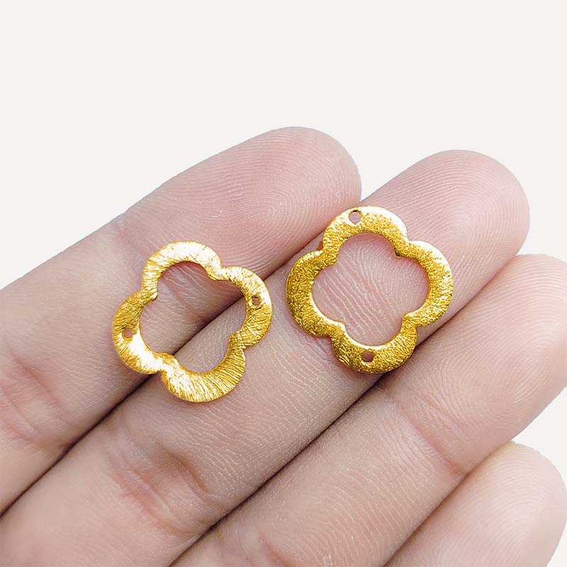 Handcrafted textured flower shape connector with 18K Gold Overlay Over Copper, made in India.