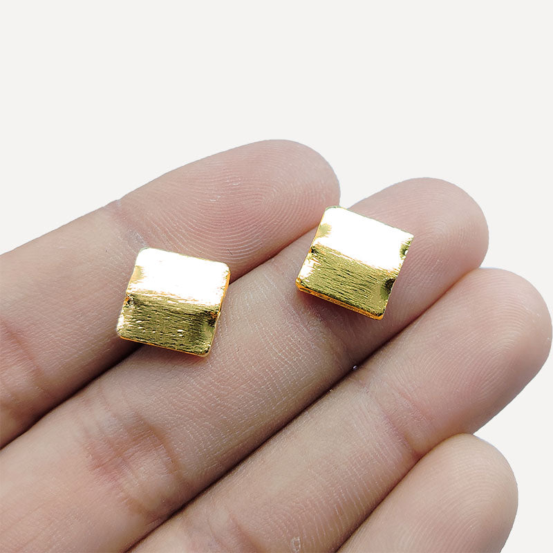 Handcrafted square shape brushed bead with 18K Gold Overlay Over Copper made in India
