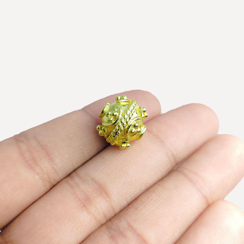 18K Gold Overlay over copper elegant rope-detail round bead from India for jewelry making