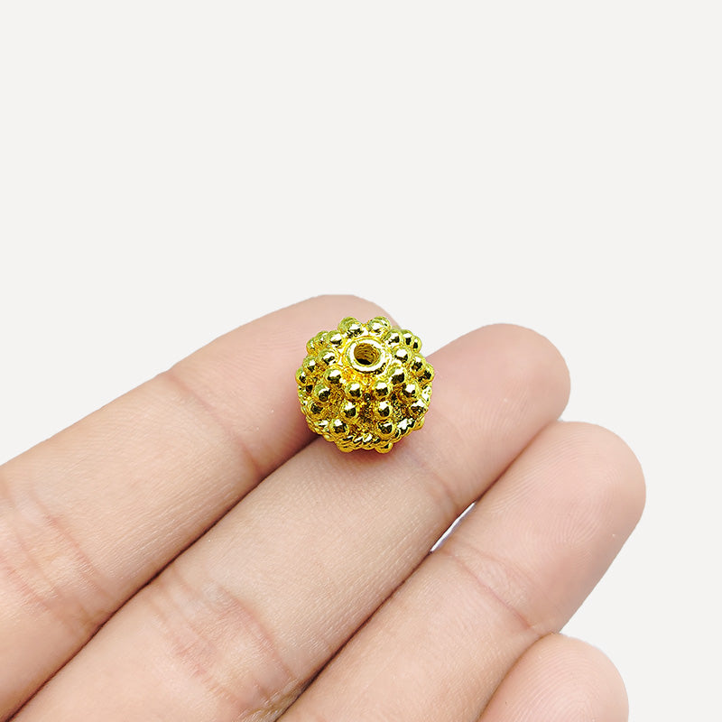 18K Gold Overlay copper round decorative bead with granulated texture handcrafted in India for handmade jewelry