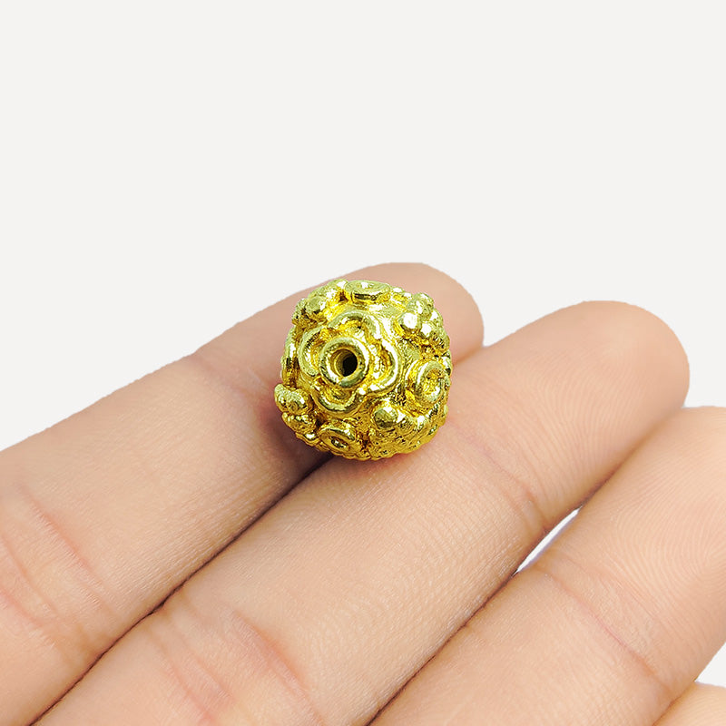 Floral granulated round jewelry bead with 18K gold overlay over copper handcrafted in India
