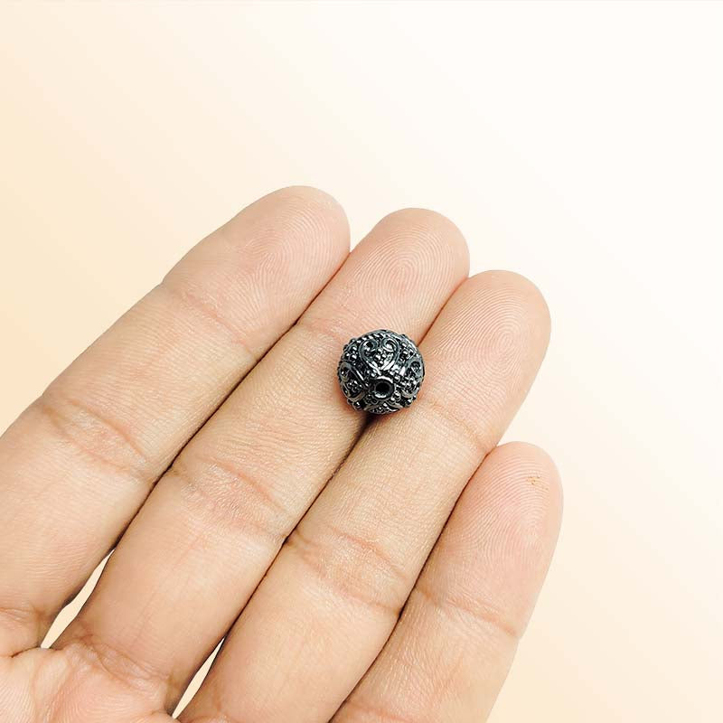 Handcrafted black rhodium overlay filigree bead from India for bracelets and necklaces