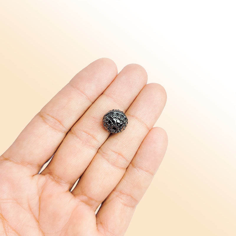 Handcrafted Black Rhodium copper round bead from India with decorative circular texture for jewelry making