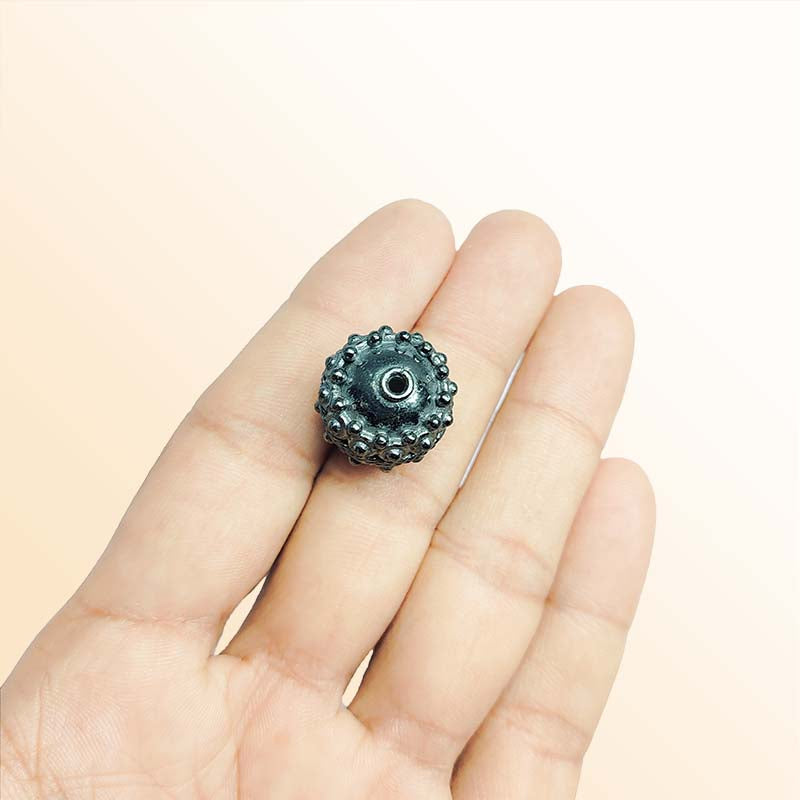 Black rhodium copper spacer bead with beaded texture handcrafted in India for jewelry designs