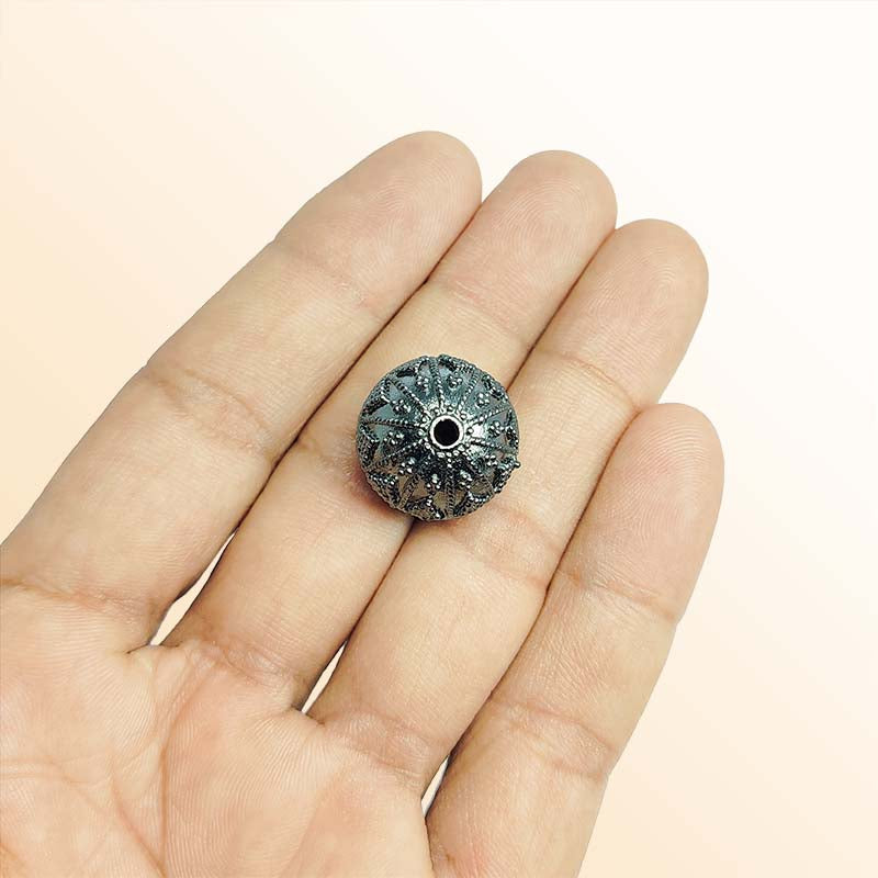 Handcrafted black rhodium overlay copper spherical bead from India for jewelry making