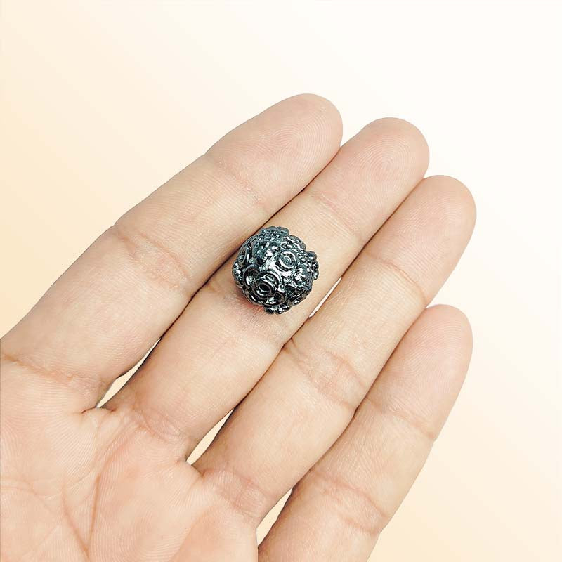 Black rhodium overlay copper floral round bead handcrafted in India for retail jewelry designs