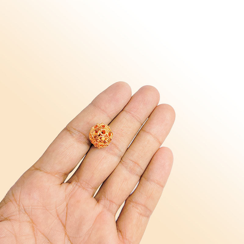 Elegant rose gold overlay copper filigree bead handcrafted in India for jewelry designs