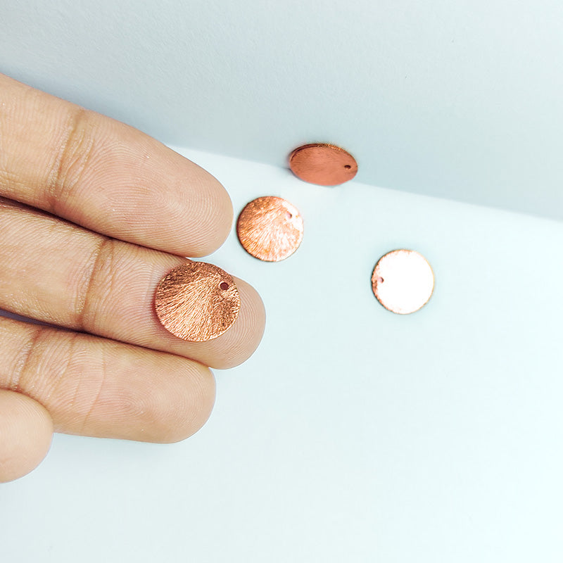 Handcrafted rose gold overlay copper large round textured disc made in India with brushed finish