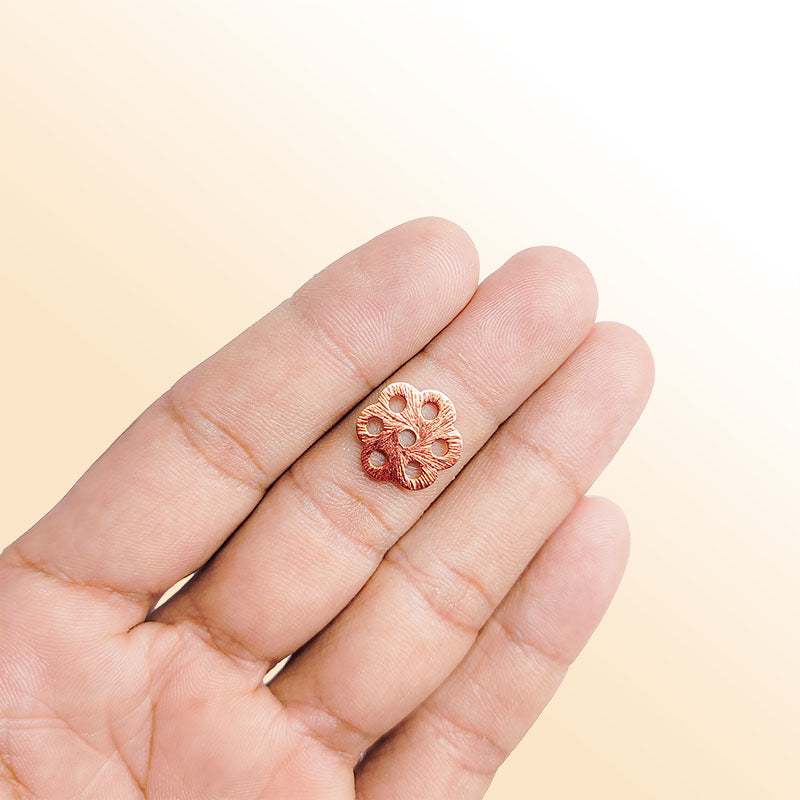 Rose gold overlay copper floral spacer handcrafted in India for retail jewelry making