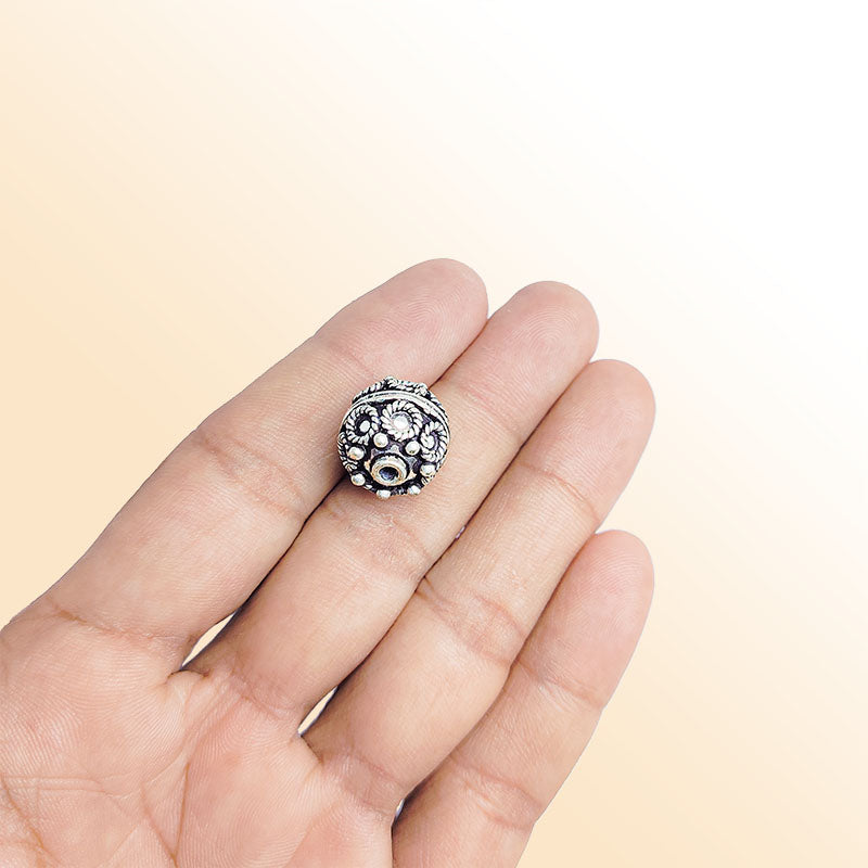 Silver rope detail studded copper bead handcrafted in India with antique finish and ornate texture