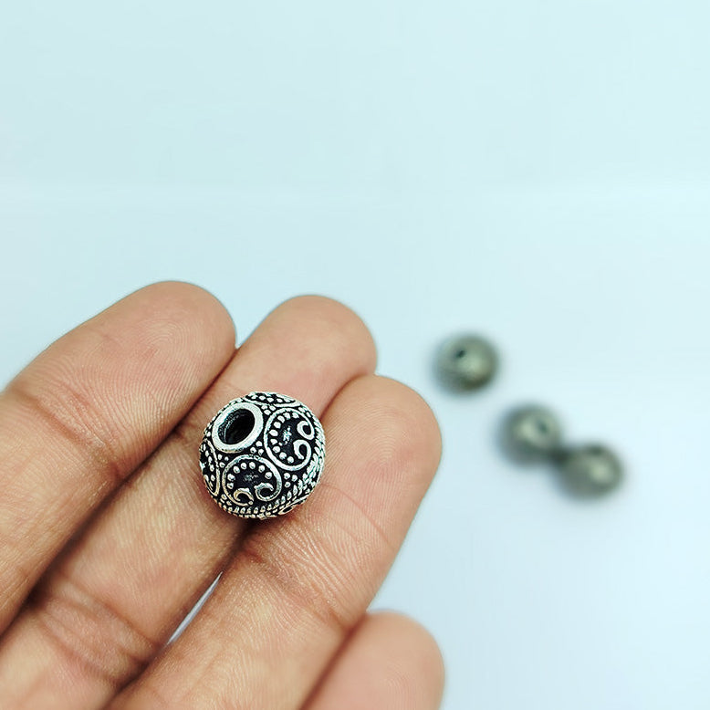Silver overlay over copper handcrafted scroll bead from India with antique finish jewelry spacer