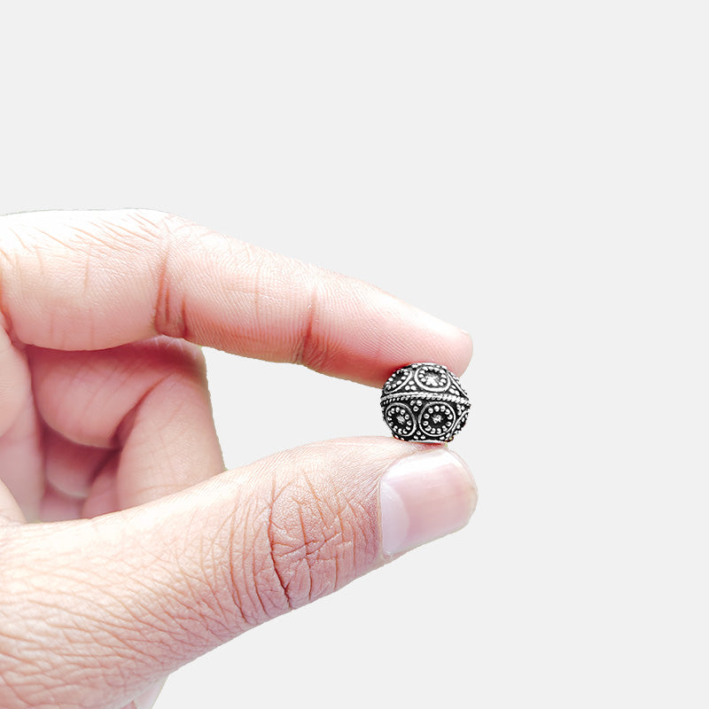 Silver overlay over copper handcrafted dotted bead from India with antique finish round jewelry spacer
