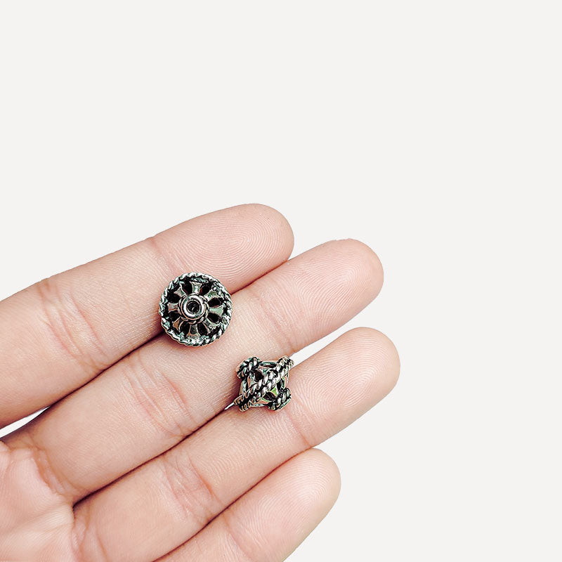 Silver overlay over copper handcrafted openwork rope bead from India with antique finish jewelry component