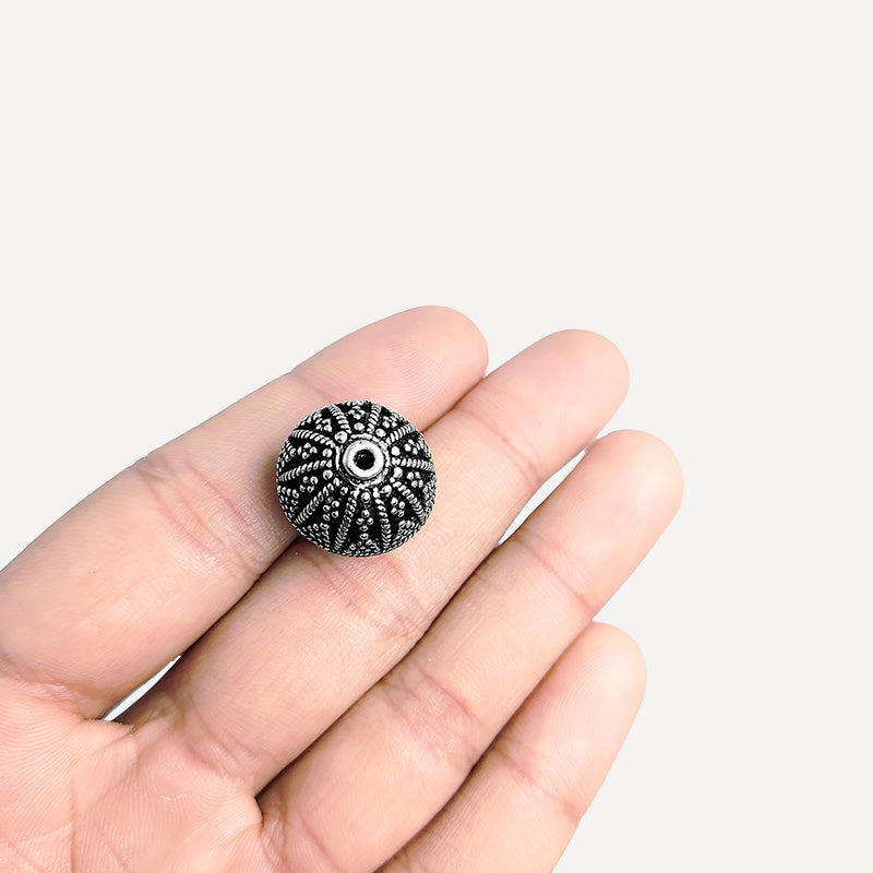 Silver overlay over copper handcrafted radiating design bead from India with antique finish jewelry spacer