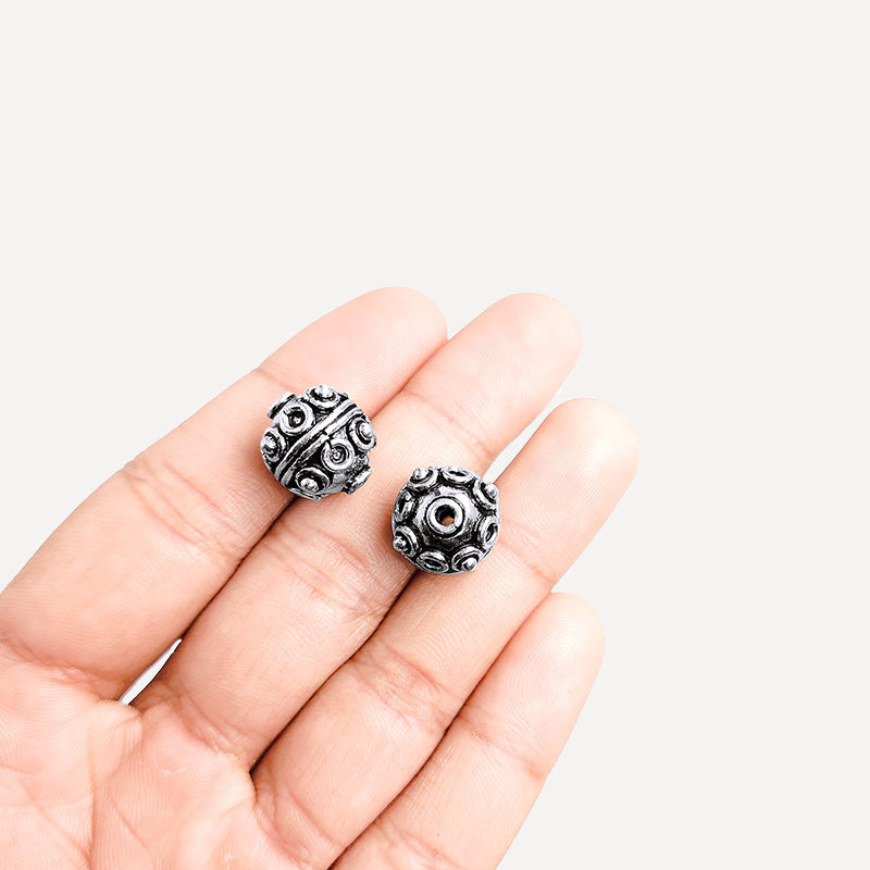 Silver overlay over copper handcrafted raised dot bead from India with antique finish jewelry spacer