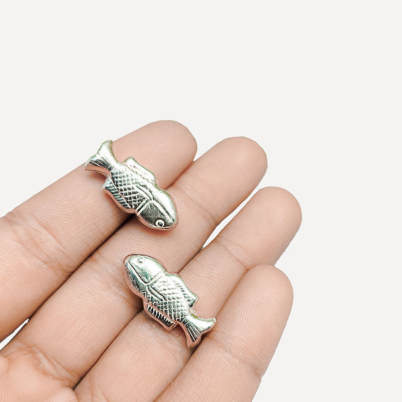 Decorative silver overlay copper fish handcrafted in India with polished finish for home décor