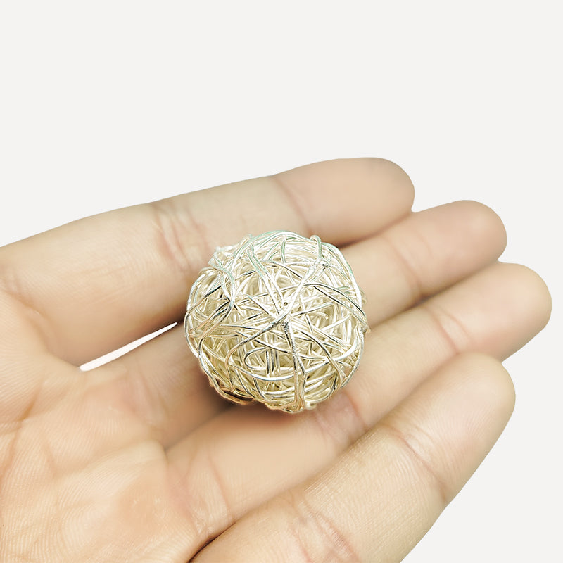 Decorative silver overlay copper wire ball handcrafted in India with polished finish for home décor