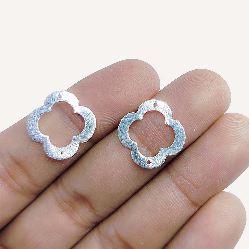 Silver overlay over copper quatrefoil clover connector handcrafted in India