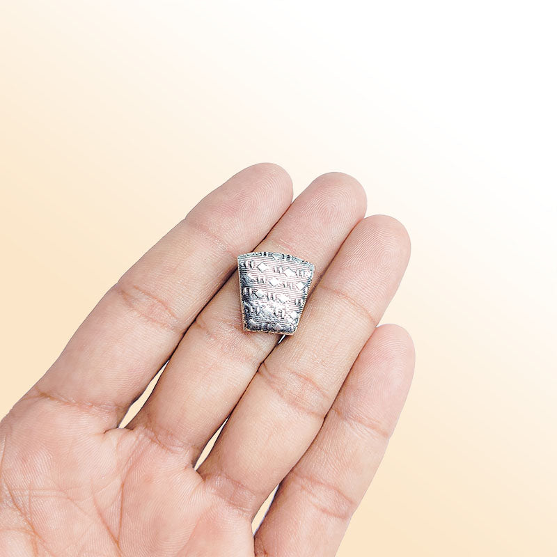 Handcrafted silver overlay over copper trapezoid bead from India with oxidized silver finish for statement jewelry