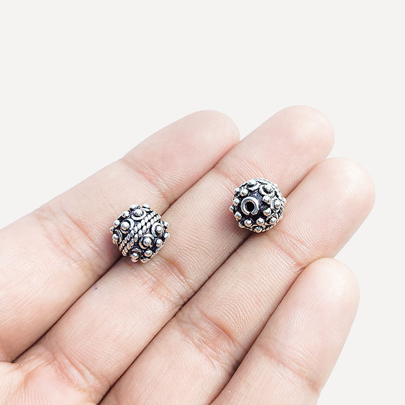 Vintage silver overlay over copper handcrafted round bead with antique finish made in India for jewelry design