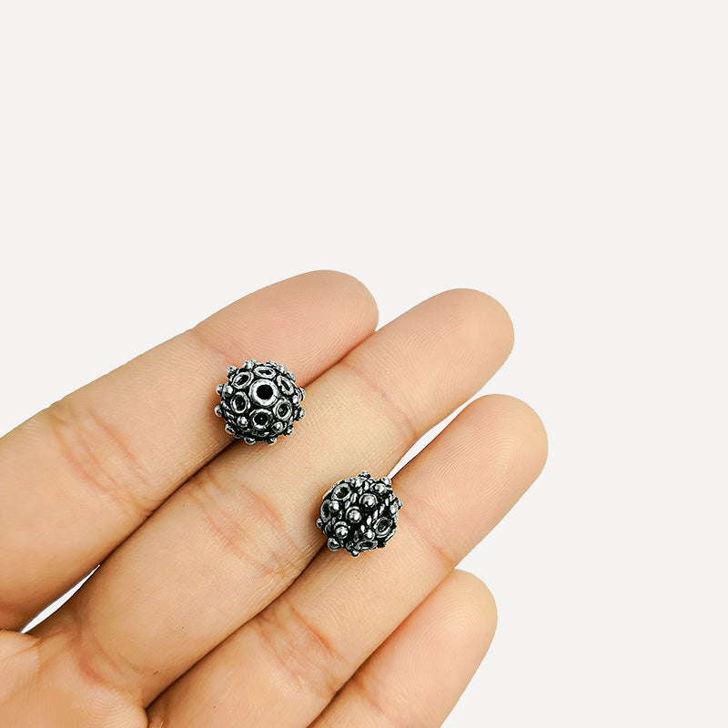 Vintage silver overlay over copper handcrafted round bead with granulated detailing made in India for jewelry design