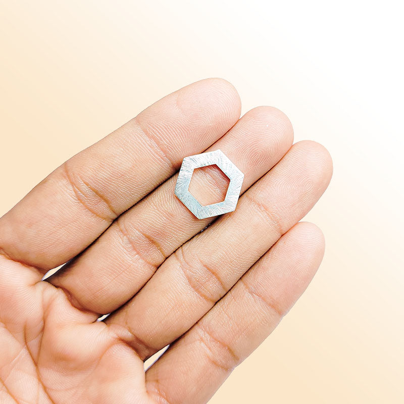 Modern silver overlay over copper handcrafted open hexagon bead with textured finish made in India for jewelry making