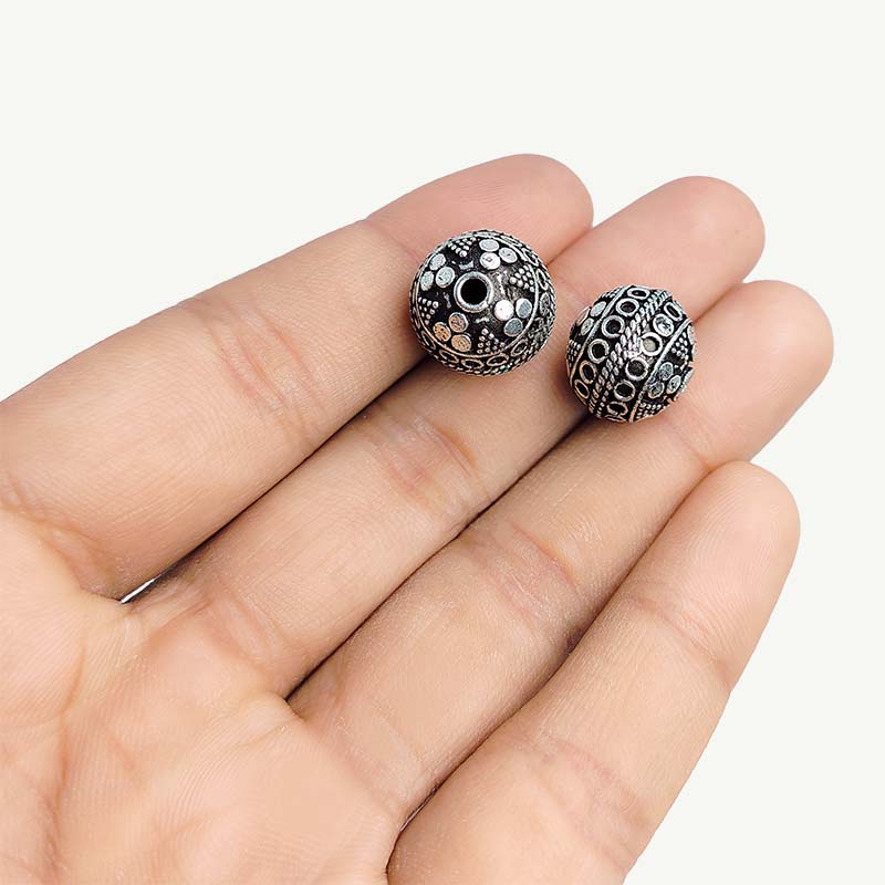 Silver Overlay Over Copper organic pebble bead with textured oxidized finish handcrafted in India for modern jewelry designs