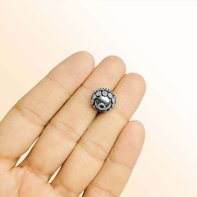 Silver Overlay Over Copper antique rounded bead with dot pattern and rope detailing handcrafted in India for jewelry making