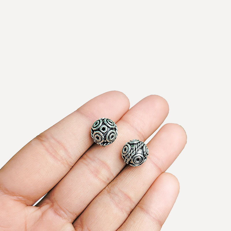 Silver Overlay Over Copper spiral swirl patterned bead with rope center detail handcrafted in India for jewelry making