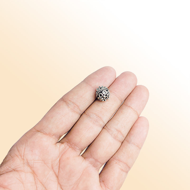 Silver Overlay Over Copper decorative bead with dot ring pattern and rope center detail handcrafted in India for jewelry making