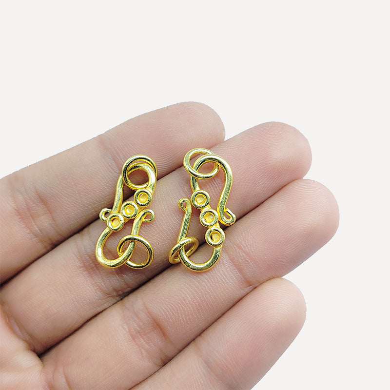 18K Gold Overlay Over Copper India Handcrafted 24MM Triple-Dot Coil Hook Clasp