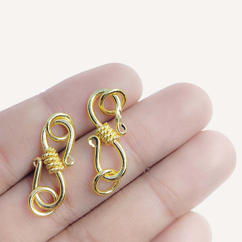 Elegant 18K Gold Overlay Over Copper decorative wire S-hook jewelry clasp, handcrafted artisan jewelry finding from India for necklaces and bracelets
