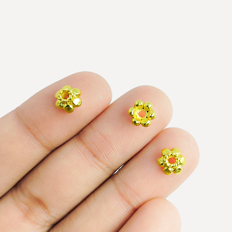 18K Gold Overlay Over Copper flower-shaped bead cap with rounded petals and polished finish, handmade in India.
