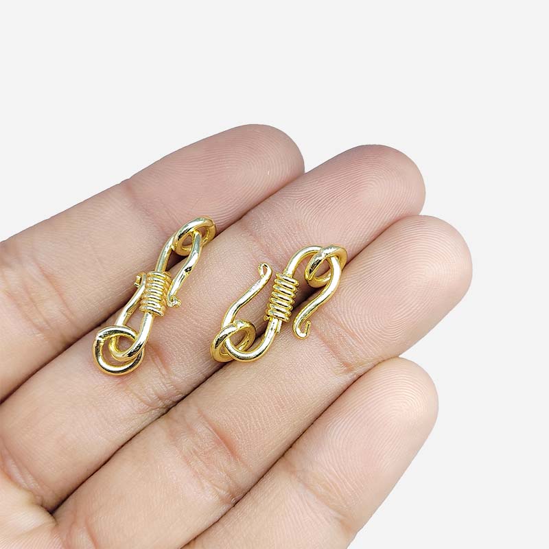 Elegant 18K Gold Overlay Over Copper rounded S-hook jewelry clasp with wrapped center, handcrafted in India